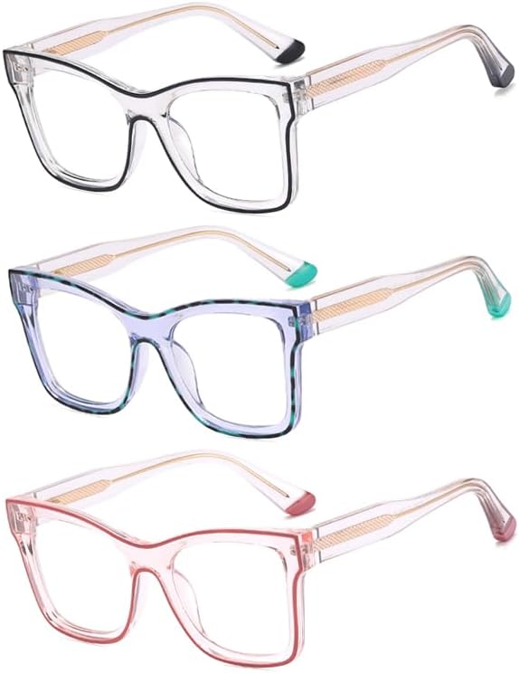 bullabulling Paquete de 3 lentes de lectura estilo Oprah para mujer, bloqueo de luz azul, lectores cuadrados para computadora con bisagra de resorte