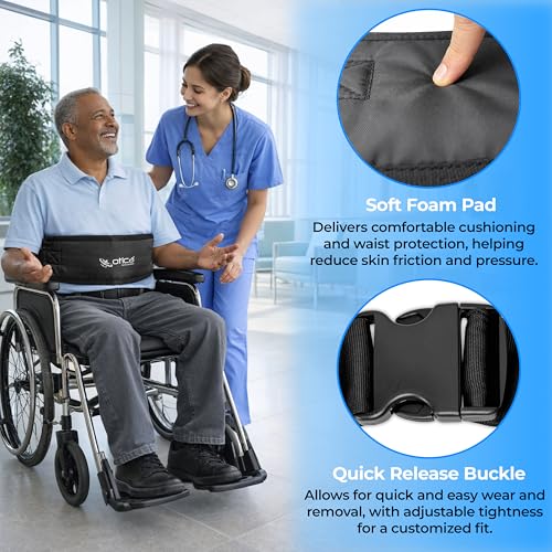 Image of OTICA Wheelchair Safety Belt, Adjustable Length - Black Anti-Slip and Anti-Fall Wheelchair Strap Seat Belt, Extra Long Size-Suitable for Obese People (Black, Wheelchair Safety Belt With Pad)