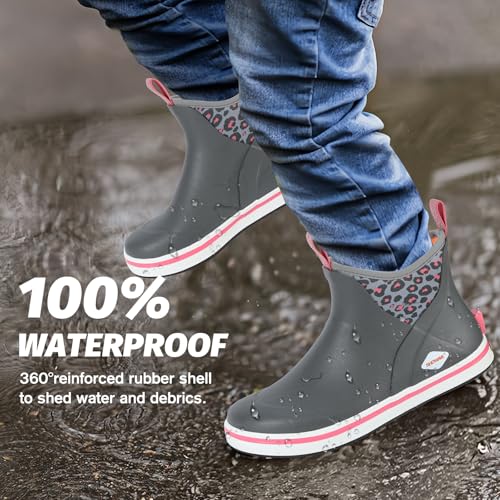 Showave Kid's Deck Boots Waterproof Ankle Rain Boots for Boys Girls Insulated Neoprene Rubber Boots Non-slip Child Rain Shoes4