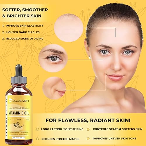 Duasash Pure Vitamin E Oil for Skin & Face, Naturally Sourced Plant-Based 100% Organic Vitamin E Oil for Hair d-Alpha-tocopherol Body Oil for Women & Men, Strengthens & Moisturizes Hair, Nails 60ml - Image 5