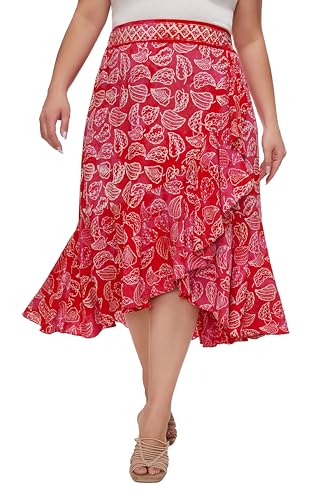 Beautybatik Women Hand Batik Floral Print Long Flowy Pleated Elastic High Low Ruffle Skirt XL 1X 2X2