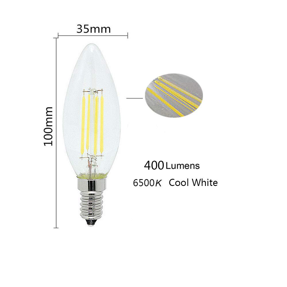 Ruihua - Bombilla de punta E14 LED blanco frío 6500 K 4 W (equivalente a halógeno 40 W), 20 paquetes de bombilla retro de bajo consumo C35 pequeño tornillo Edison 400 lm, no regulable.