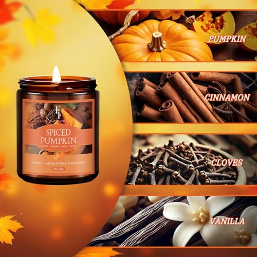 Image of Fall Candle, Spiced Pumpkin Scented Candles for Home, Natural Soy Autumn Candle Aromatherapy Candle, 7 oz Jar Candles Fall Gifts for Women Men (Pack of 2)