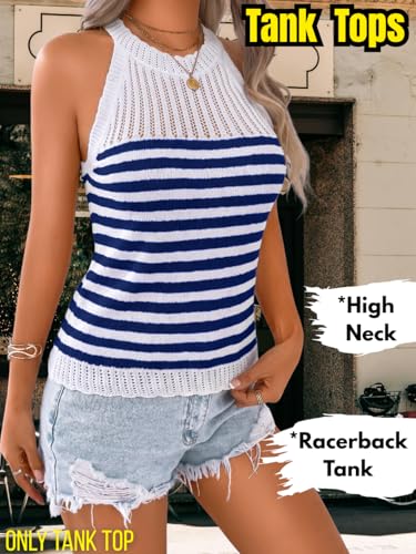 Image of ChiaoLezhee Women's Summer Knit Tank Tops, Racerback High Neck Lightweight Sweater Vest, Dressy Casual Outfits