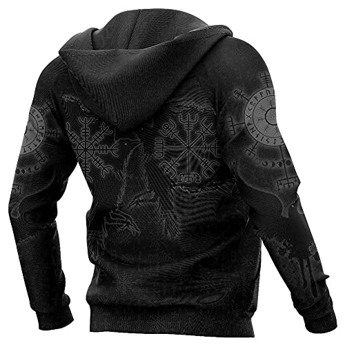 Sweat viking noir à capuche taille M avec impression 3D résistante aux lavages