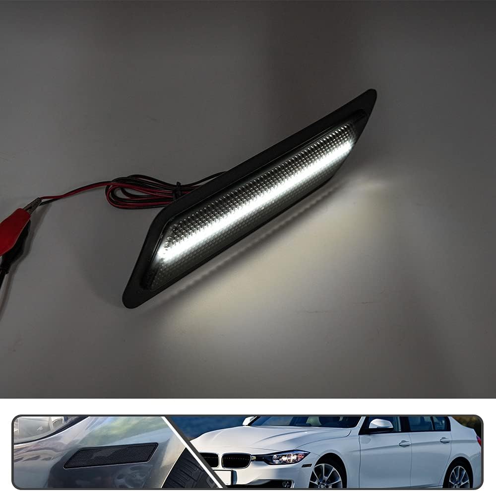 2Pcs White LED Bumper Reflector Side Marker Lights for BMW 3 Series F30 F31 Pre-LCI 328i 335i 328i xDrive 320i 335i xDrive 328d xDrive 320i xDrive 328d 12-15 Smoked Lens Front Bumper Sidemarker lamp
