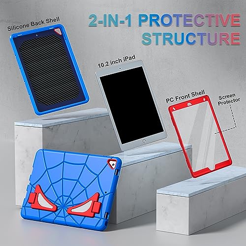 Image of Nitupai iPad 10.2 Case for 9th /8th /7th Generation (2021 /2020 /2019) - Kids' Shockproof Cover With Stand and Screen Protector for Boys and Children, Blue+Red