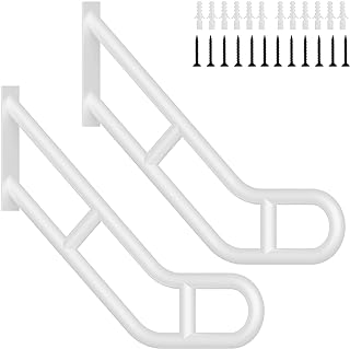 2 Pack Upgraded Wall Mount Handrails for Outdoor Steps, 25.2" Long Sturdy Metal Stair Railing, Bent White Grab Hand Rail f...