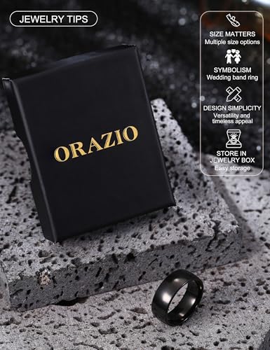 Image of ORAZIO Stainless Steel Rings for Men Women 6MM 8MM Wedding Band Rings Silver /Black /Gold Domed High Polished Basic Wedding Bands Comfort Fit Size 6-14