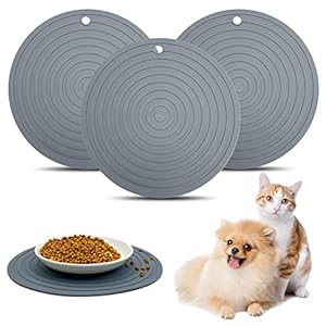 Fhiny 3PCS Silicone Pet Food Mat, 9.5″ Round Waterproof Non-Slip Dog Cat Bowl Placemat Preventing Feed and Water Overflow Suitable for Medium Small Bowl Dish Plate for Small Animals Protect Floor
