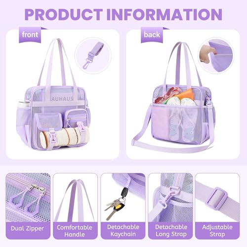 Image of MOONBABY Mesh Beach Tote Bag for Stadium Events 12x6x12 Net Purse Bag for Women with Detachable Long Strap for Work, Sports