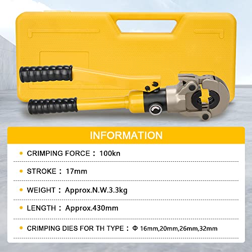 Hydraulic Copper Tube Crimping Tool,Copper Pipe Fittings Crimping and Plumbing Tool with Crimping Dies Jaw 1/2", 3/4", 1" (T-V-1632-YT-USA)