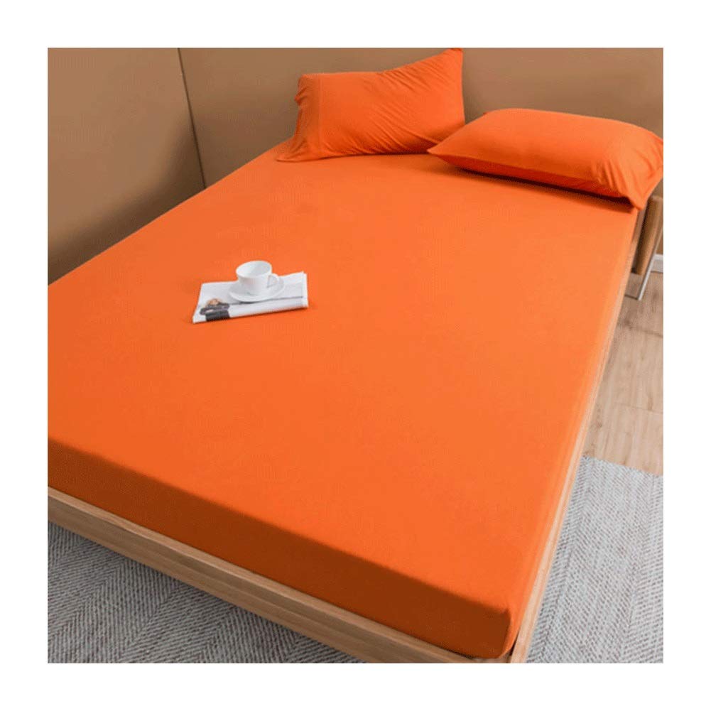 PAHION Jersey Double Fitted Sheets 100% Cotton Soft Feel Jersey Bottom Sheets stretch Non Iron Wrinkle Resistance bedsheet with fit up to 30cm Deep Pocket (Color : Orange, Size : 180cmx200+30 cm)