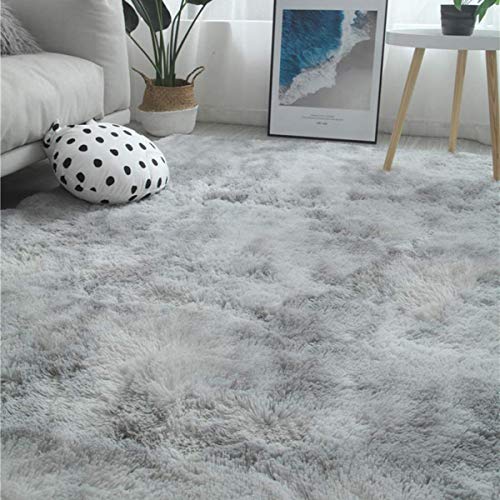 Tinyboy-hbq Rugs Living Room Soft Fluffy Shaggy Bedroom Rug Carpet Non-Slip Large Area Rugs Nursery Plush Mat for Home Decor (Grey white - Image 4
