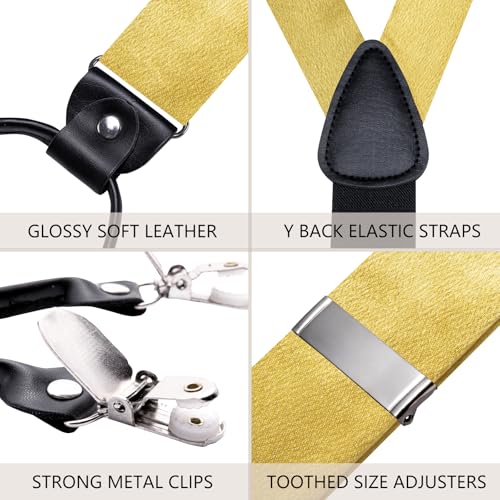 Image of Dubulle Suspender and Bow Tie for Men Paisley Solid Mens Suit Braces Pretied Bowtie and Handkerchief Cufflinks Formal Wedding