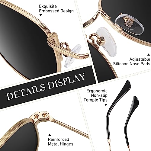 Sunier Polarized Sunglasses Womens Men, Trendy Hexagon Metal Sun Glasses, UV400 Protection Shades3