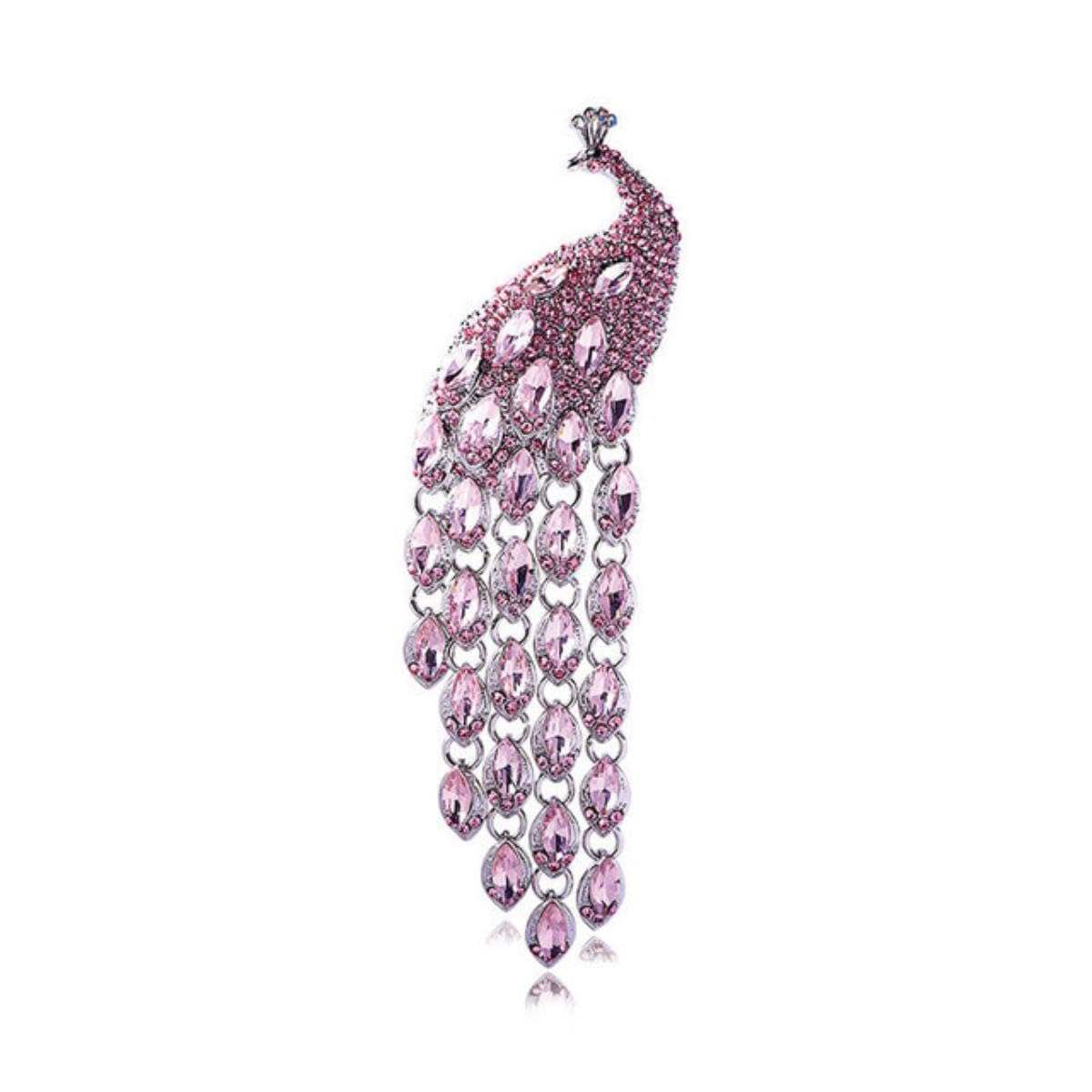 Spilla Donna Lussuosa A Forma Di Pavone, Zirconi E Cristallo, Multicolore, Lunghezza 5cm