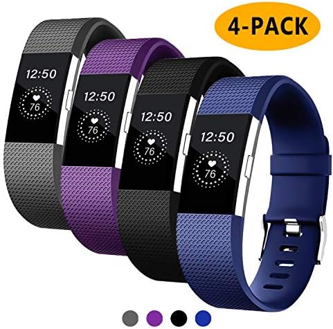 Fondenn Bands Compatible with Fitbit Charge 2 for Women and Men (4 Pack), Classic Adjustable Soft Silicone Sport Strap Replacement Wristband for Fitbit Charge 2