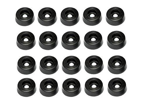 Image of 20 Medium Round Black Rubber Feet Bumpers w /Metal Insert - .312 inch H x .859 inch W - Non-Marking /Food Safe - Perfect for Furniture, Tables, Chairs, Electronics, Cutting Boards, Woodworking - Made in USA