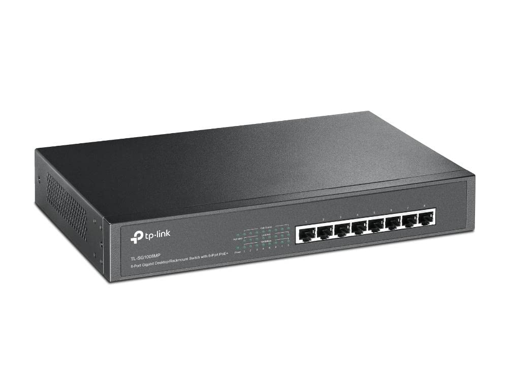 TP-Link PoE Switch 8-Port Gigabit, 8 802.3af/at PoE+ Ports up to 30 W for Each PoE Port and 153 W for All PoE Ports, Metal Casing, 13 inch RackMount/Desktop(TL-SG1008MP)