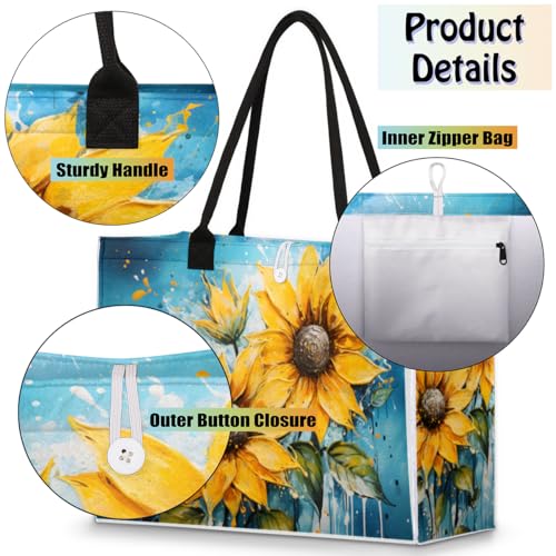 Crying Sunflower Tote Bag for Women Large Beach Bag Reusable Tote Bags for Work Travel Beach Shopping4