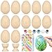 Sprinlot 12 Stück Ostereier Holz zum Bemalen, Ostereier Deko Eier Holz mit 2 Hölzerne Eierbecher, Ostereier Färben mit Malset Aufkleber, DIY Oster Bastelset für Dekoration Geschenk