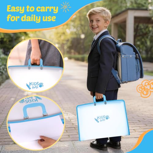 Image of 11x17 Kids Art Portfolio - Accordian File Organizer with 13 Pockets, Art Portfolio for Kids with Handle and Zipper Closure - Oxford Cloth, Frosted Translucent Artwork Folder for Children - Blue