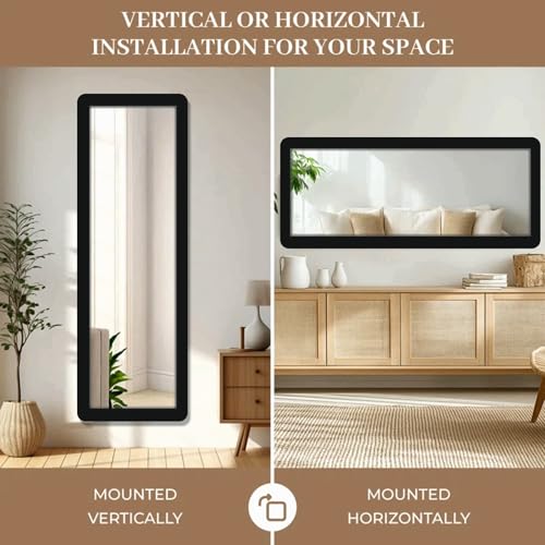 Image of Creative Arts n Frames 21 x 51 inch Full Length Dressing Chevel Long Fiber Wood Rectangular Framed HD Mirror Home Wall Living Room Decor Items (Classic Black Color Framed HD Mirror)