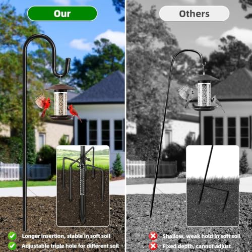 Image of COCONUT 62 inch Shepherds Hooks for Outdoor, Bird Feeder Pole with 5 Prong Base, Adjustable Height Shepherds Hook for Hummingbird Feeder, Bird Feeder, Lightweight Plant, Wind Chimes, Lanterns (2 Pack)