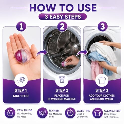 Image of Laundry Pods Detergent Capsules 3 in 1, Dissolvable Clothes Washing Pods with Tough Stain Cleaning & Floral Fragrance for Top /Front Load Machines, 1 Pod for 5-7 kg Load (20, Fresh)