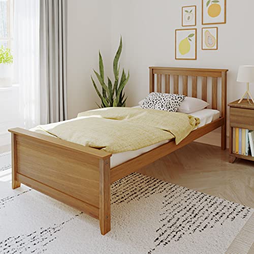 Max & Lily Twin Bed Frame with Slatted Headboard, Solid Wood Platform Bed for Kids, No Box Spring Needed, Easy Assembly, Pecan by Max & Lily - Used condition - US$201.91