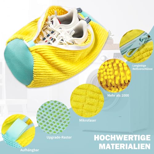 2 Stück Schuhwaschbeutel Waschmaschine, Wäschesack Schuhe, Schuh-Wäschebeutel, Mit Reißverschluss, Multi Schutz Wäschenetz, Erhöhte Reibung im Inneren (Gelb)