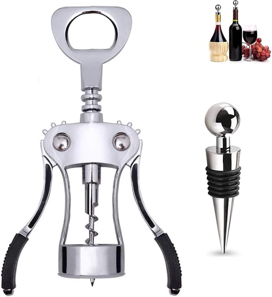 Wing Corkscrew Wine Bottle Opener with Bottle Stopper, Premium Corkscrew Cork and Cap Bottle Opener for Waiters Wine Enthusiast