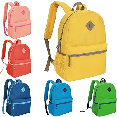 SUPRANICE 6-Pack 17" Bulk Backpacks for School, Assorted 6 Colors, Durable Bookbags for Students, School Drives, Donations, and Giveaways