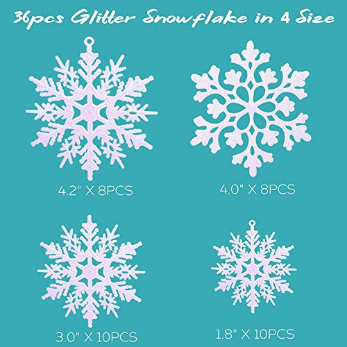 36 Pack Plastic White Snowflake Ornaments Christmas Winter Decorations, Hanging Snowflake Decorations For Winter Wonderland Christmas Tree #TOP3