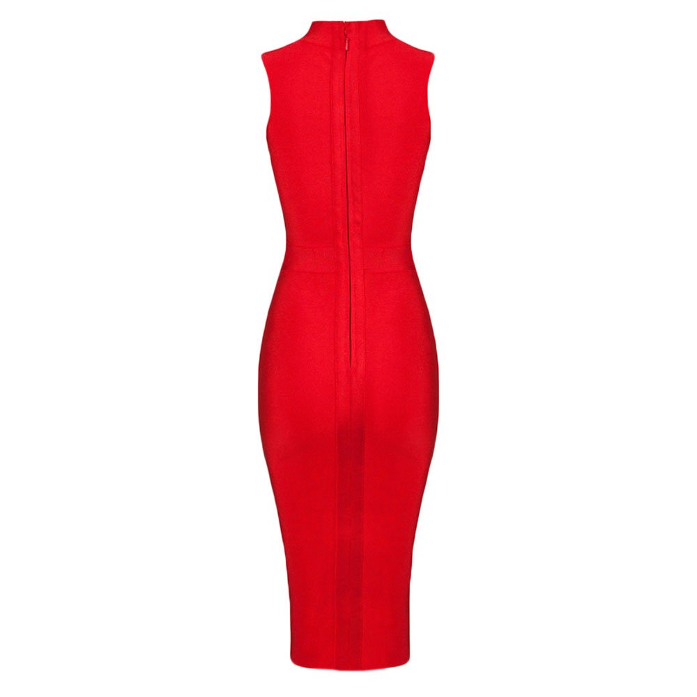 Sukienka bez rękawów z wysokim dekoltem Bodycon Rayon Bandaż, Czerwony, XS