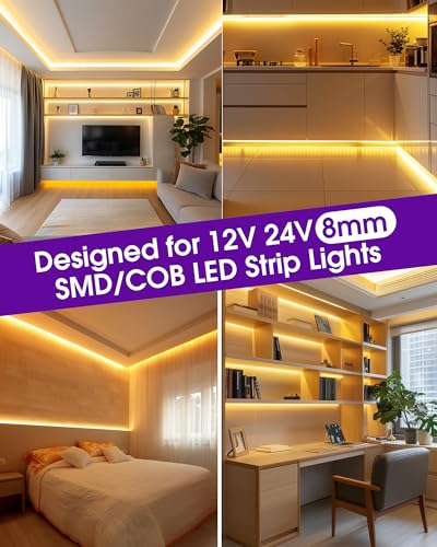 image for HitLights 12 Pack LED Connector 2 Pin 8mm Solderless LED Tape Lights C