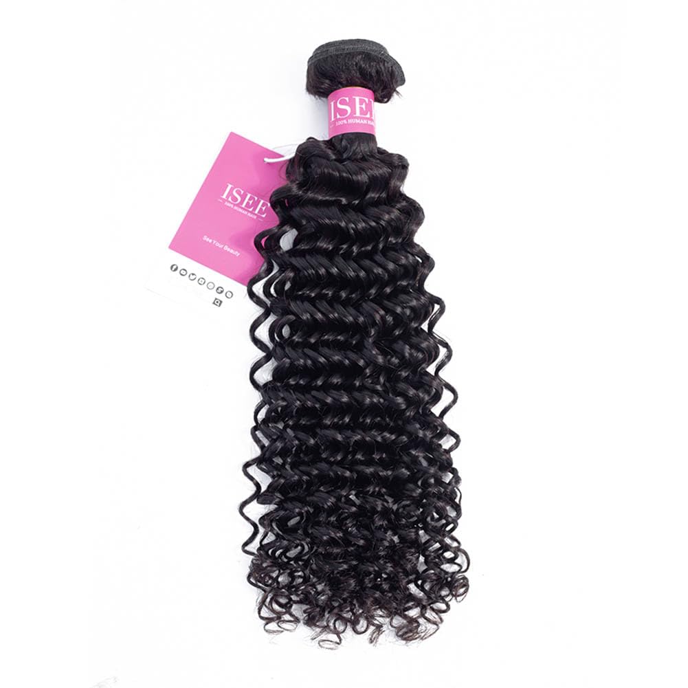 ISEE Water Wave Human Hair Bundles 20 Inch 100% Unprocessed Wet and Wavy Bundles Human Hair 10A Brazilian Curly Wave Natural Color