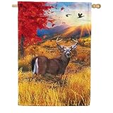 America Forever Whitetail Deer House Flag,28 x 40 inches Double Sided,Autumn,Fall Leaves and Wildlife Scene,Seasonal Decorative Outdoor Flags for Yard,Lawn,Decor
