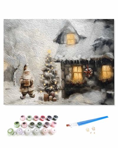 VamJump 数字油絵 手塗り クリスマス 雪景色 油絵 冬 森 DIY絵 初心者 時間をつぶす 壁飾り アートクラフト 絵画手芸キッ 絵の具をつける 塗りつぶし掛け 50x50cm