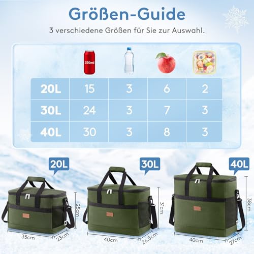 Lifewit 30L 50 Dosen Kühltasche Groß faltbar Kühlkorb Kühlbox Isoliertasche Thermotasche Picknicktasche für Lebensmitteltransport, Grün 3