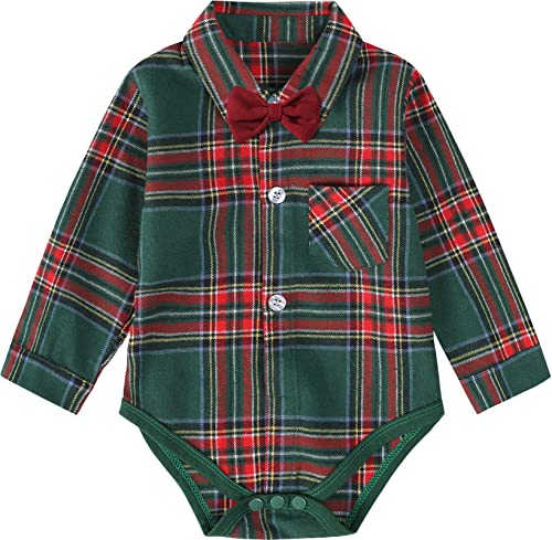 mintgreen Body Mariage Bebe Garçon, Noël Nouveau-né Grandir Plaid Gentleman Noeud Papillon Gilet Chemise, Vert, 9-12 Mois, 80 Cover