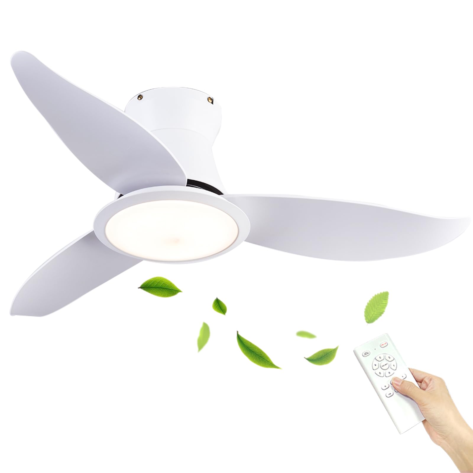 SXDMOUBK Ceiling Fan Lights with Remote Control,Intelligent Ceiling Fans with Lamps,48w,Dimmable,Silent Reversible 6-Speed,Dc Motor with Timer,Suitable for Bedroom and Kitchen-A||46in/118cm