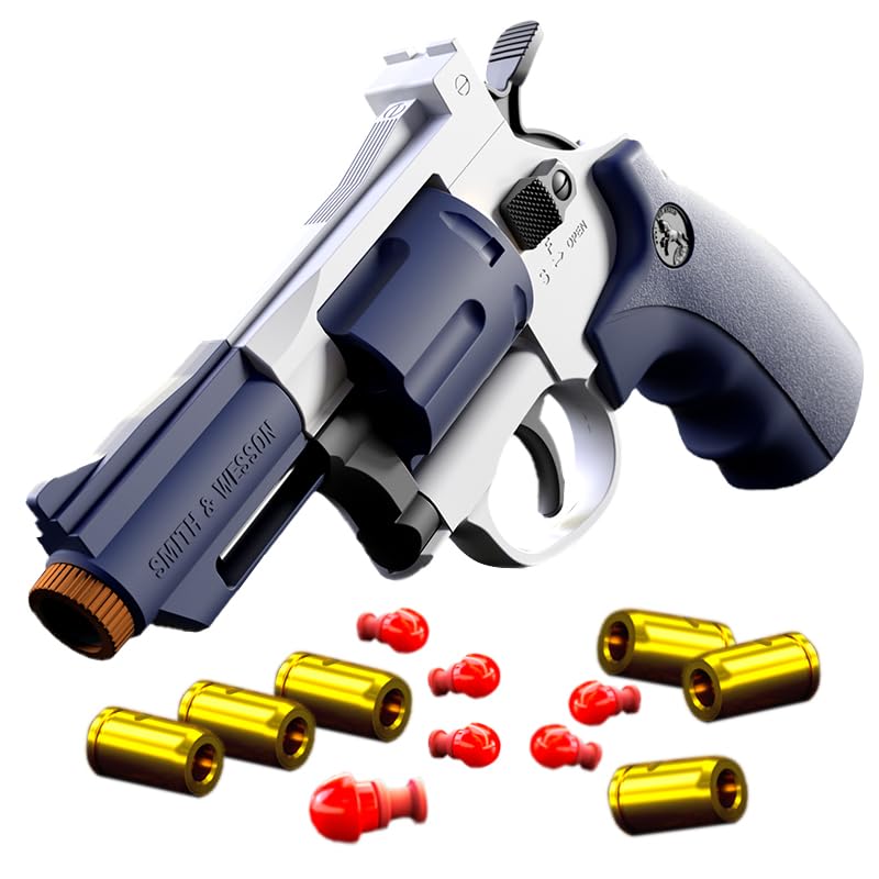 Revolver Toy Gun Pistol, Interlocking Foam Dart Blaster, Safe and Fun Shooting Game for Boys, Puzzle Toys with Soft Bullets, Suitable for 14+ Years Old Boys and Girls (Blue)