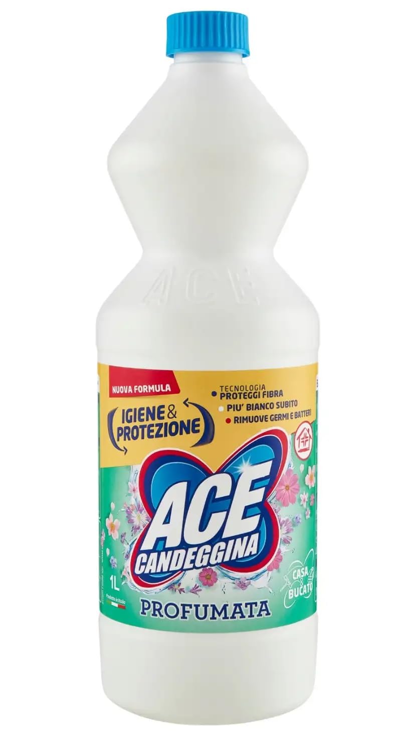 12x Ace Candeggina Profumata Casa & Bucato,igienizza superfici e bucato in profondità,1Lt + Portachiavi Beni Culinari in Omaggio