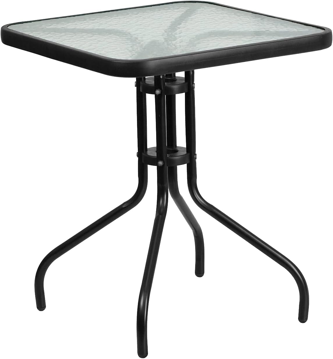 Tavolo Quadrato 60x60 cm Giardino Balcone Vetro Temperato 4 mm Acciaio Nero Interno Esterno