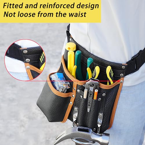Image of Tool Belt,Genuine Leather Tool Pouch,Detachable & Adjustable Single Side Tool Belt Pouch for Electrician,Carpenter,Construction,Work Apron,Utility Belt.