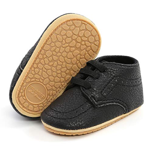 SOFMUO Unisex Baby Boys Girls High-Top Ankle Sneakers Infant Moccasins Anti-Slip Rubber Sole Toddlers First Walkers Shoes (A/Black,6-12 Months)