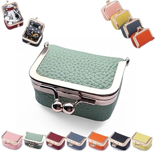 Mini joyero, mini monedero, mini joyero de cuero auténtico/organizador para mujer, mini estuche de viaje para joyería (#, verde)