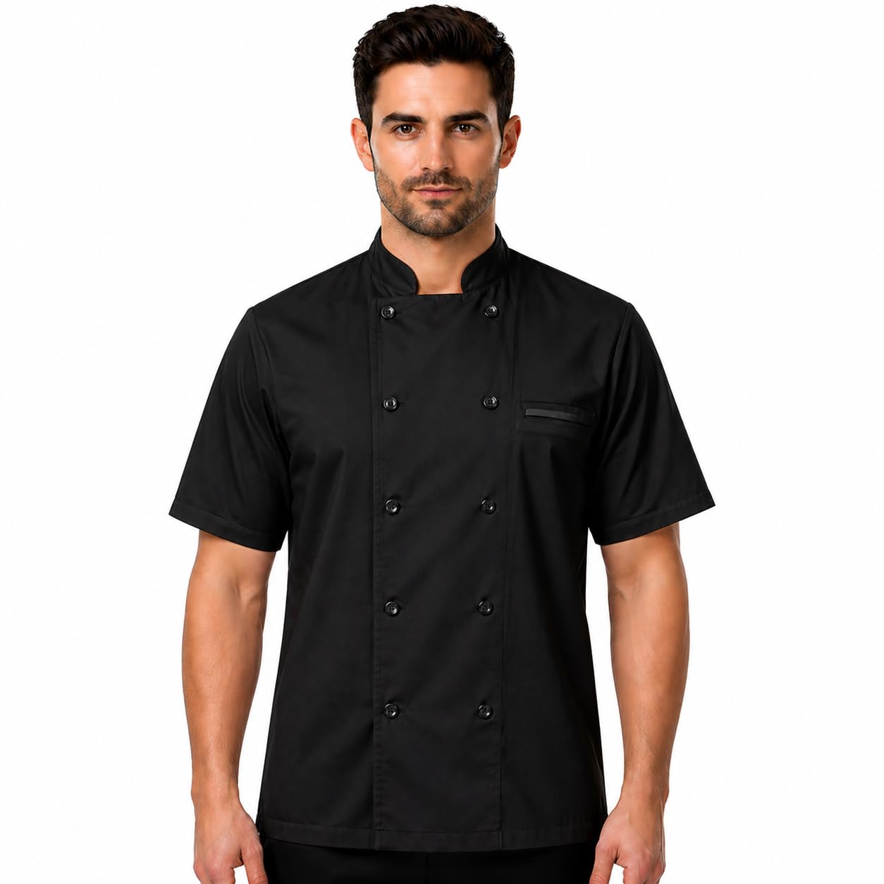 KODENIPR CLUB Mens Womens Chef Coat, Half Sleeves, Poly/Cotton, Plain Size(Large(40), Black)-picture-29